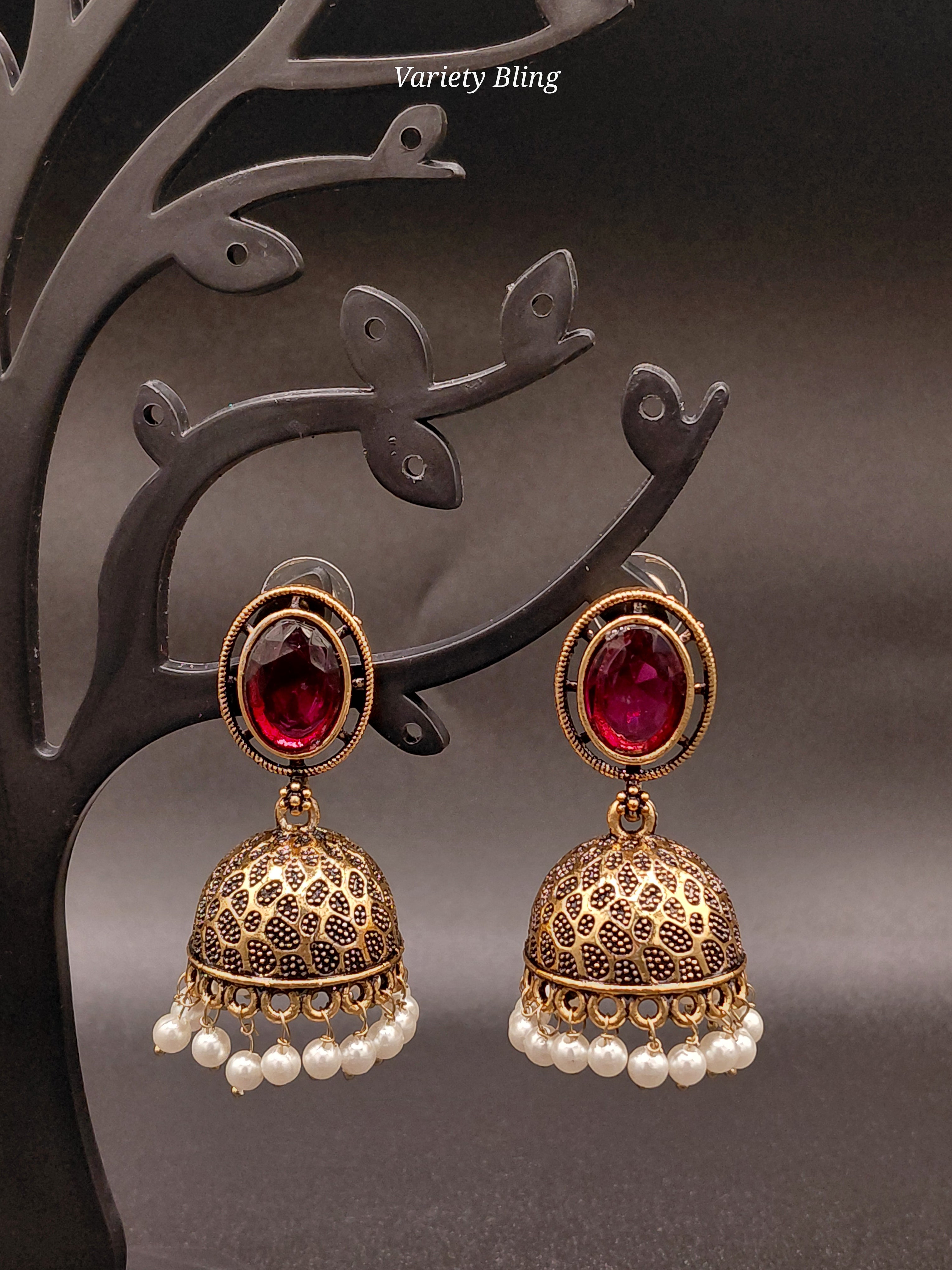 Fancy Oval Stone Jhumka