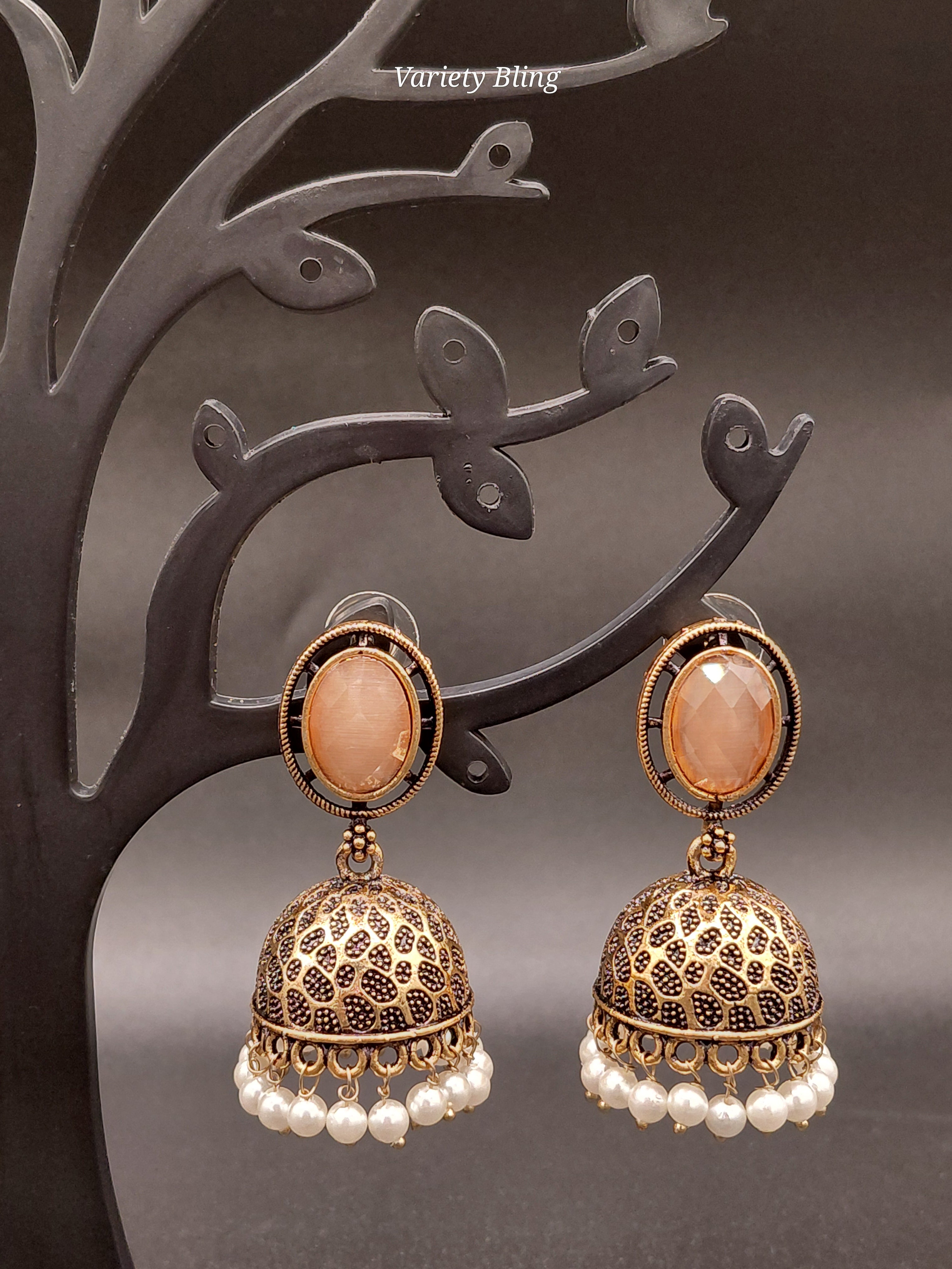 Fancy Oval Stone Jhumka