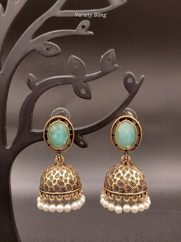 Fancy Oval Stone Jhumka