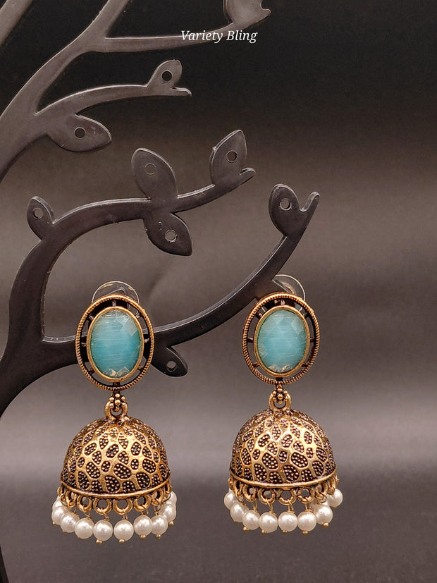 Fancy Oval Stone Jhumka