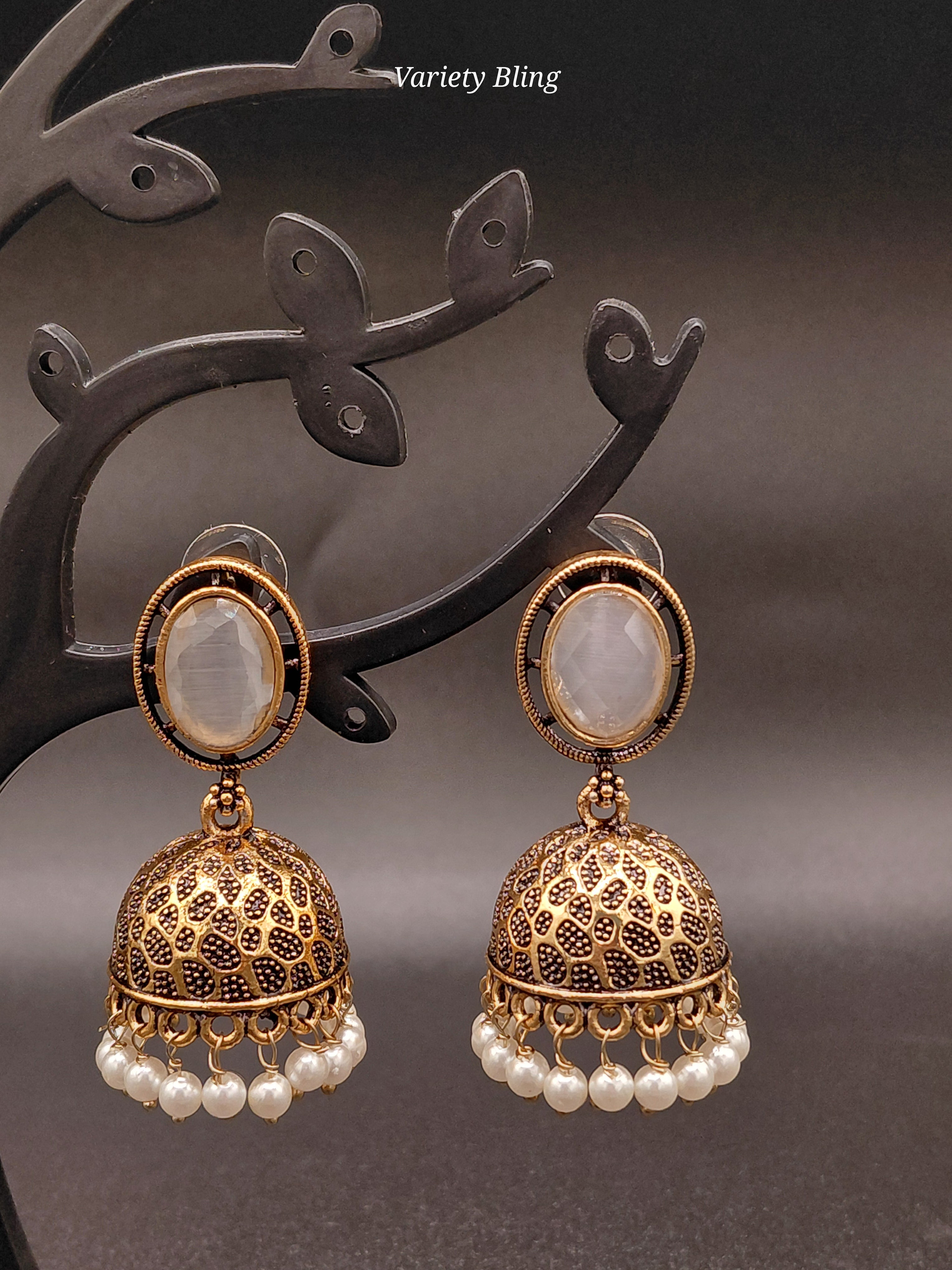 Fancy Oval Stone Jhumka