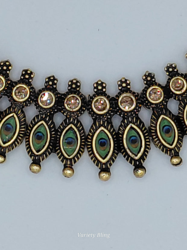 Fancy Peacock Feather Necklace Set