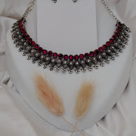 Fancy Necklace Set Black Mtl