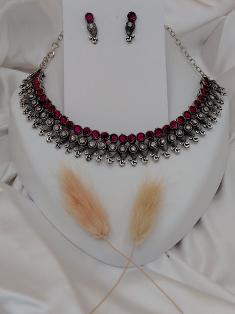 Fancy Necklace Set Black Mtl